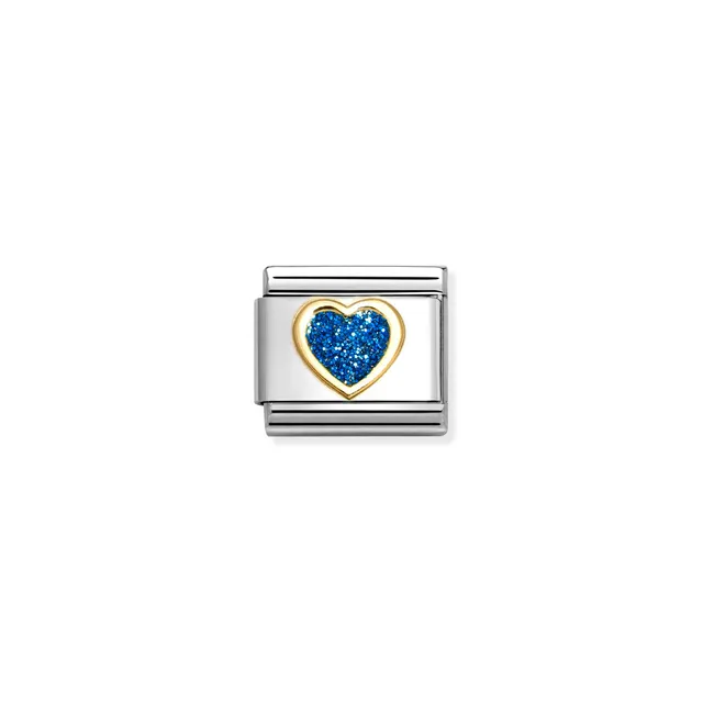 Charm, Composable Link, Heart, Blue Glitter