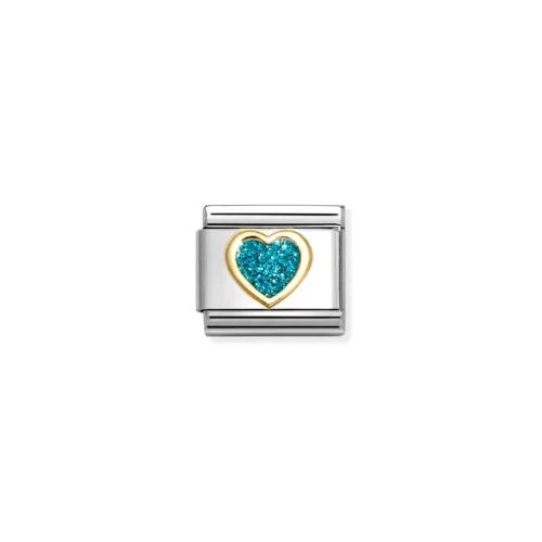 Charm, Composable Link, Heart, Turquoise Glitter