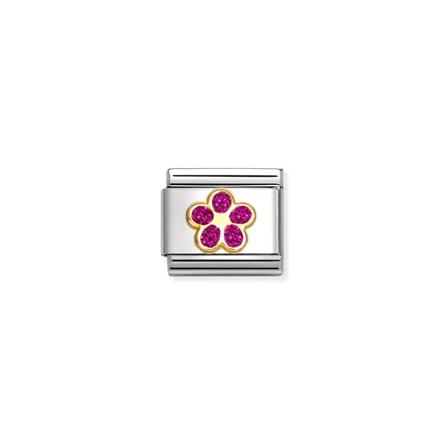 Charm, Composable Link, Flower, Fucsia Glitter