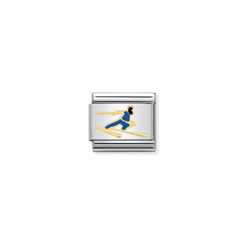 COMPOSABLE Classic SPORTS 1 in stainless steel with enamel and 18k gold Skier BLUE