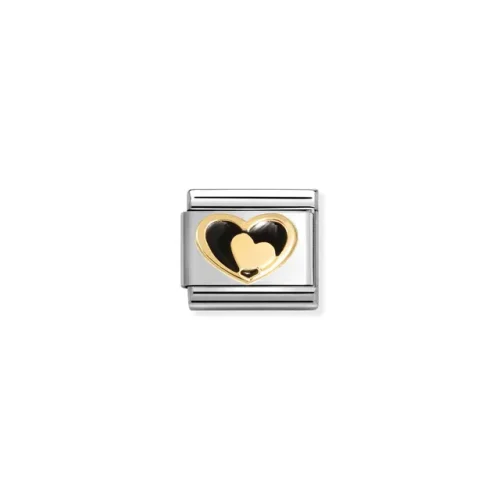 Charm, Composable Link, Black Heart-Gold Heart