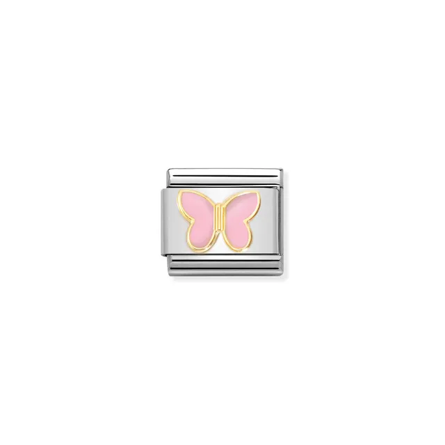 Charm, Composable Link, gold with Pink Butterfly