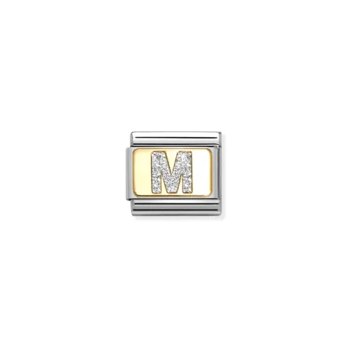 Charm, Composable Link, Letter M, Silver Glitter