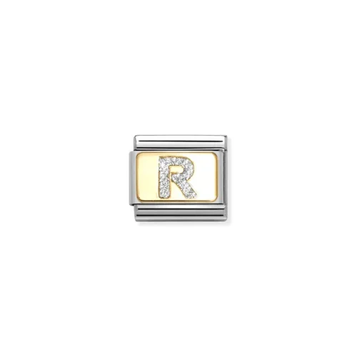 Charm, Composable Link, Letter R, Silver Glitter