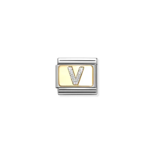 Charm, Composable Link, Letter V, Silver Glitter
