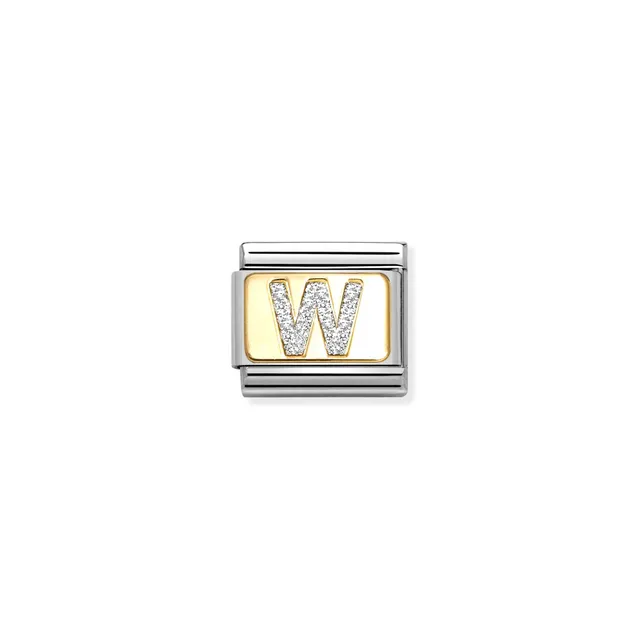 Charm, Composable Link, Letter W, Silver Glitter