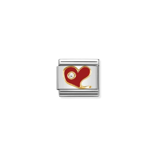 Charm, Composable Link, red Heart with Enamel and Stone