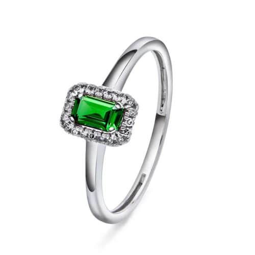 Ring i hvitt gull med diamant og smaragd 0,05 ct WSI