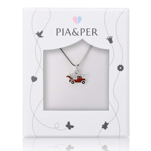 Alternative view of Pia & Per - Halskjede i sølv - Rød brannbil