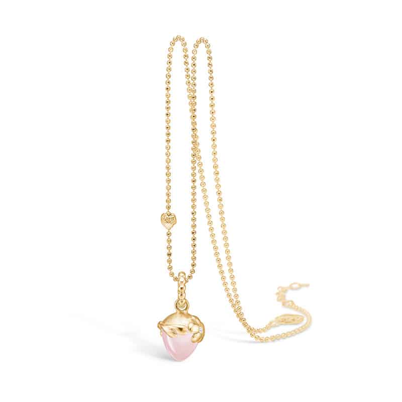 BLOSSOM gult gull anheng med rosen quartz og diamant