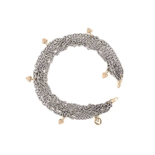 Van Bergen - Golden / Love Heart 5 rader armbånd i stål med 5 gult gull hjerter