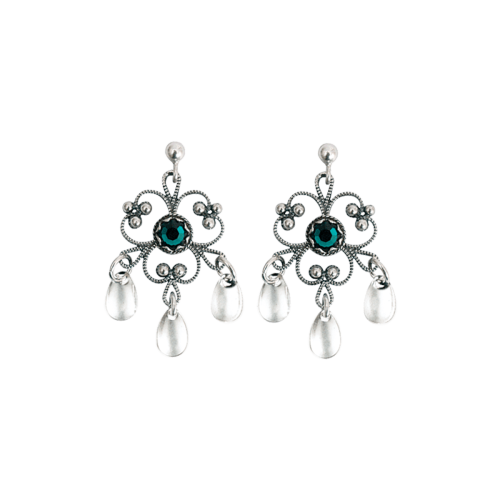 Øyrepynt med grøn stein, oksidert