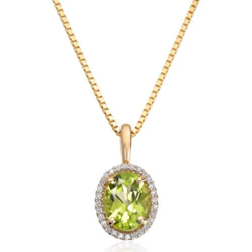 Anheng i gult gull 0,16ct WSI diamant og Peridot
