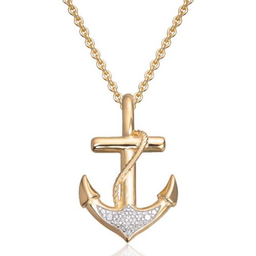 Anheng Anker 14K gult gull med 2 diamanter 0,02ct WSI