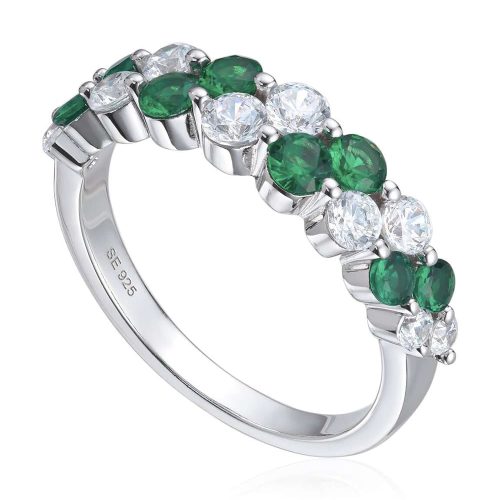 Ring i rhodinert sølv med grønne og hvite Cz