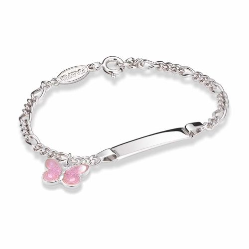 Pia & Per - ID-armbånd i sølv - Rosa sommerfugl