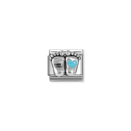 Charm, Composable Link, Baby Feet, Light Blue Heart