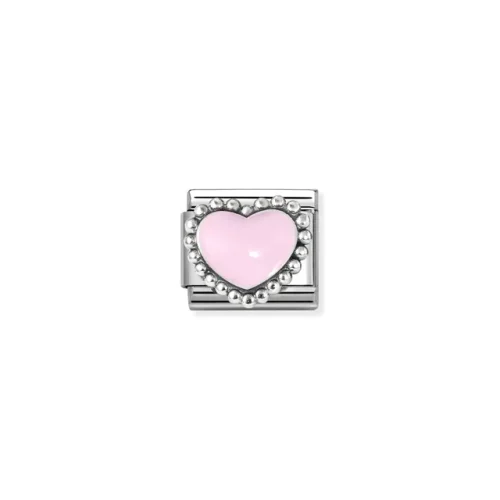 Charm, Composable Link, Pastel Pink Heart, beaded setting