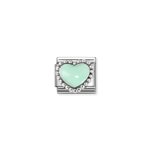 Charm, Composable Link, Pastel Green Heart, beaded setting