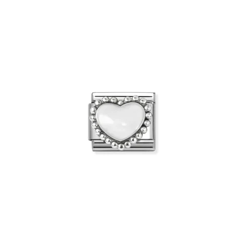 Charm, Composable Link, White Heart, beaded setting