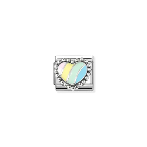 Charm, Composable Link, Pastel Stripe Heart, beaded setting
