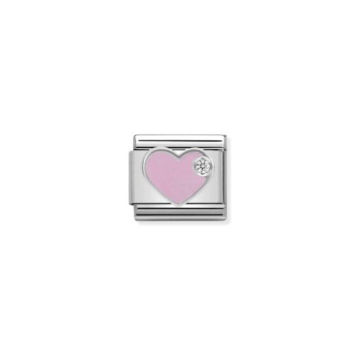 Composable CL SIMBOLS stainless steel, enamel, 1 Cub. Zirc and 925 sterling silver PINK heart