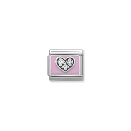 Composable CL SIMBOLS stainless steel, enamel, Cub. Zirc and 925 sterling silver CZ Heart Pink