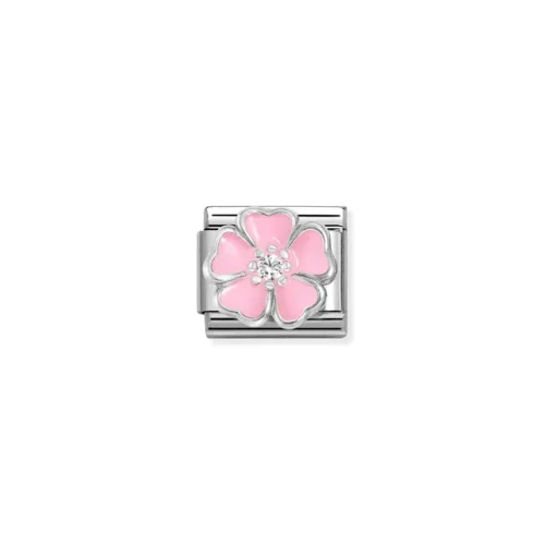 Charm, Composable Link, Silver, Big Pink Flower