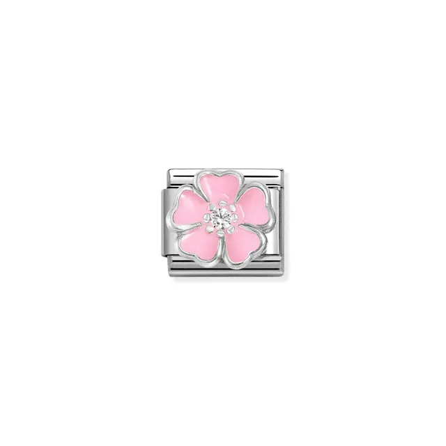 Charm, Composable Link, Silver, Big Pink Flower