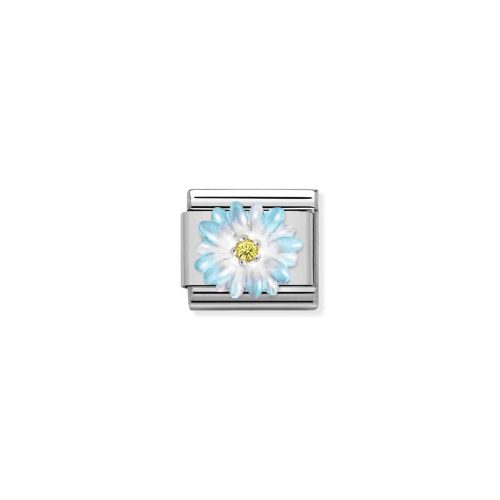 Composable CL SIMBOLS stainless steel, enamel, Cub. Zirc and 925 sterling silver LIGHT BLUE flower