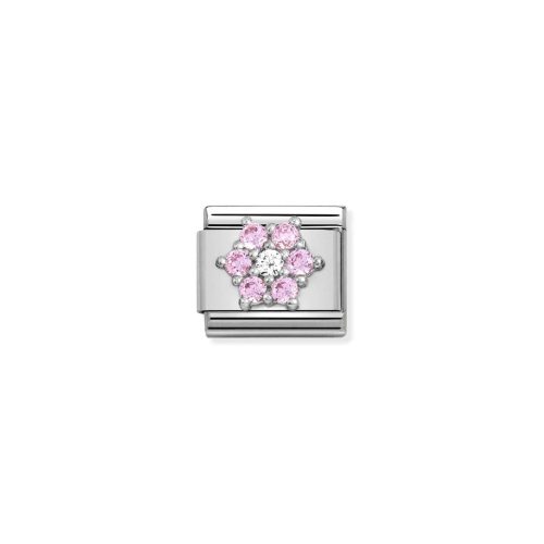Composable CL SYMBOLS steel, Cz and 925 sterling silver RICH PINK and WHITE flower