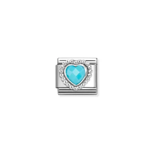 Charm, Composable Link, Faceted Turquoise Heart,Beaded