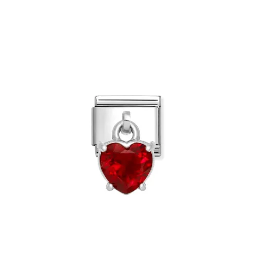 Charm, Composable Link, Pendant Heart Cut Stone, Red