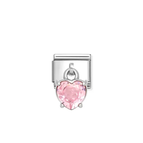 Charm, Composable Link, Pendant Heart Cut Stone, Pink