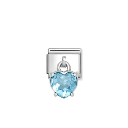 Charm, Composable Link, Pendant Heart Cut Stone, Light Blue