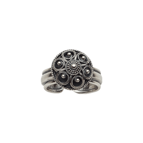 Bunadsring filigran med botn, oksidert