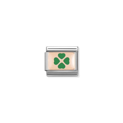 Composable Classic PLATES in stainless steel with 9k rose gold and enamel Green Four-Leaf Clover