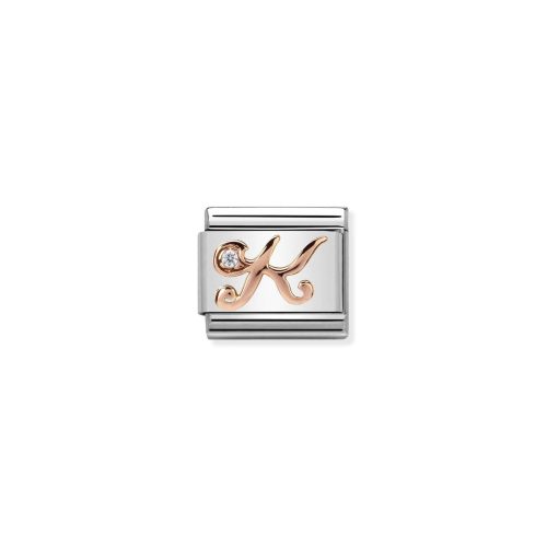 Composable Classic LETTERS steel, zircon and 9k rose gold K