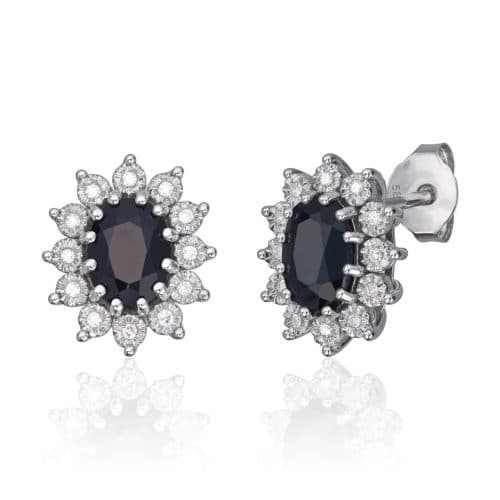 Ørepynt Rosett 0,08ct WSI diamanter og sort safir i 14K hvitt gull
