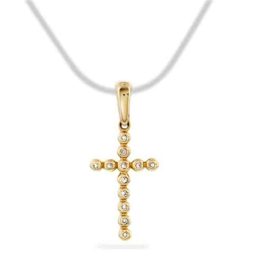 Pan Jewelry, Anheng i 585 gult gull med kors og diamanter 0,03 ct