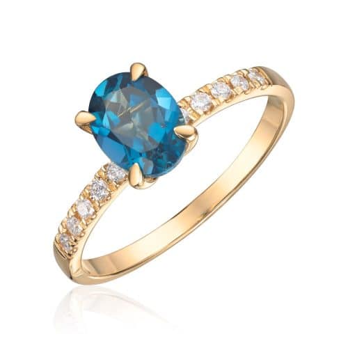 Ring Olivia i gult gull med 0,12ct WSI og topas oval midtstein