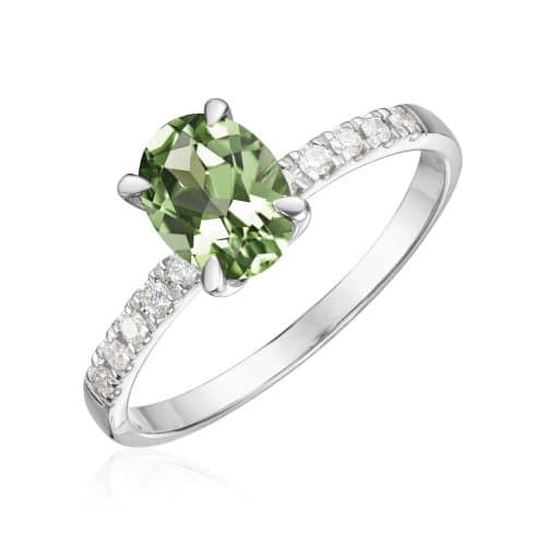 Ring Olivia i hvitt gull med 0,12ct WSI og turmalin oval midtstein