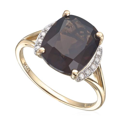 Ring i 14K gult gull med 0,05ct WSI og Røkkvarts