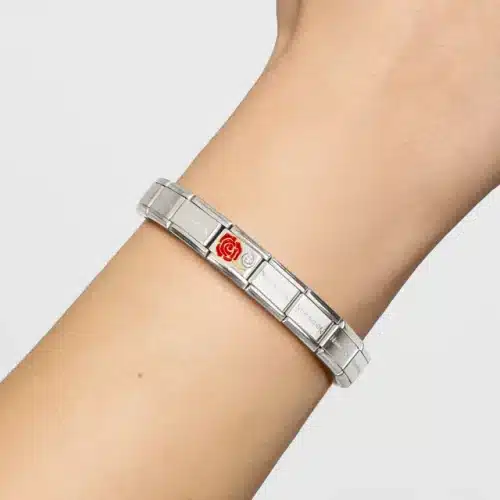 Alternative view of Charm, Composable Link, Red Rose & CZ set in silver