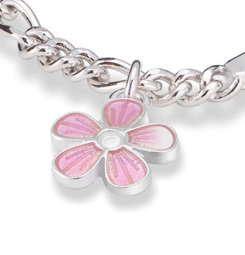 Alternative view of Pia & Per - ID-armbånd i sølv - Rosa blomst