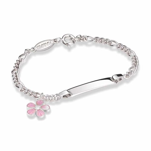 Pia & Per - ID-armbånd i sølv - Rosa blomst