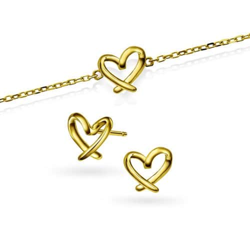 Hjertestrek armbånd og øredobber i sølv