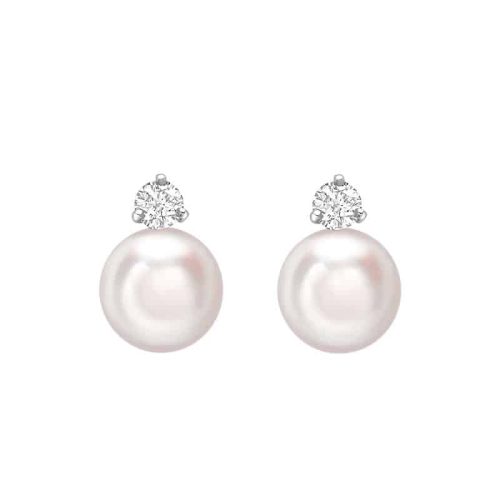 Hvitt gull ørepynt med 8,5-9,0 mm Akoya perler og 2 diamanter 0,30ct
