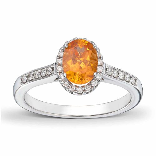 Alternative view of Hvitt gull ring med Orange Granat og diamanter