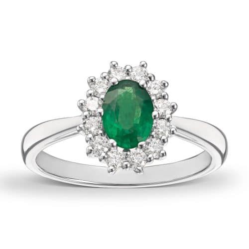 Alternative view of Hvitt gull rosett ring med Smaragd og diamanter 0,24ct